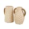 Beige Paper Mache Honeycomb Inspired Jug Vase with Wooden Handle Set